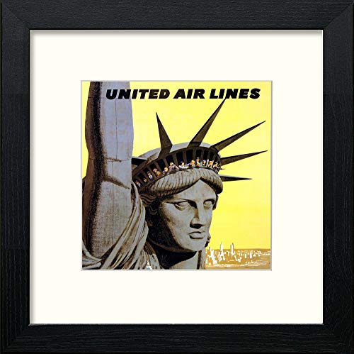 Vintage United Airlines Poster in Black Wood frame, premium wall art print