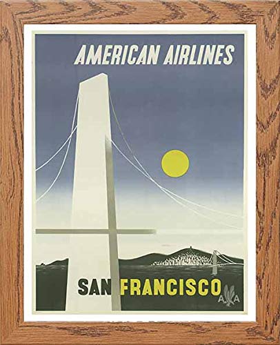 L Vintage Poster American Airlines San Francisco in Wood frame, premium wall art print