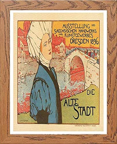 Vintage Poster Dresden 1896 in Wood frame, premium wall art print
