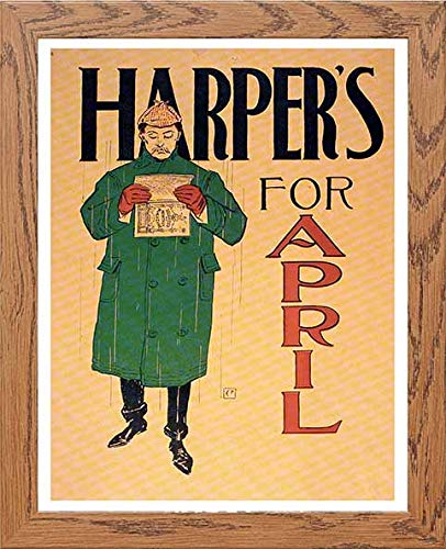 Vintage Poster Harpers For April in Wood frame, premium wall art print