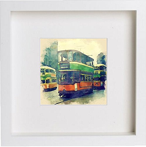 Glasgow Coronation Tram Print 0045 in White frame, premium wall art print