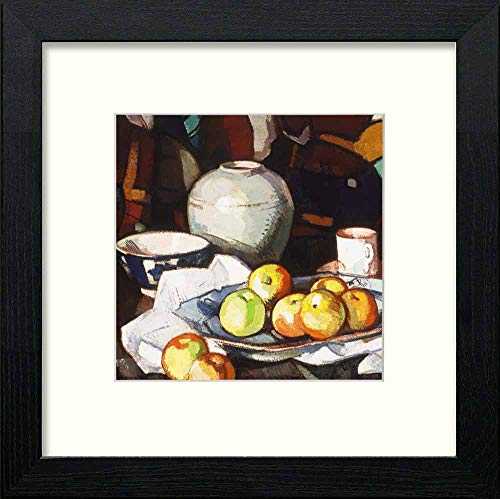 Vintage Still Life Apples And Jar in Black Wood frame, premium wall art print