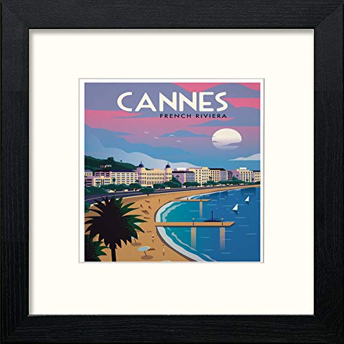 Vintage Cannes Poster in Black Wood frame, premium wall art print