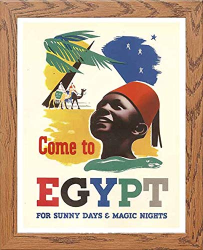 Vintage Poster Come To Egypt Travel in Wood frame, premium wall art print