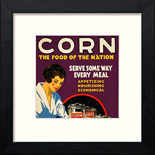 Vintage Corn Poster in Black Wood frame, premium wall art print
