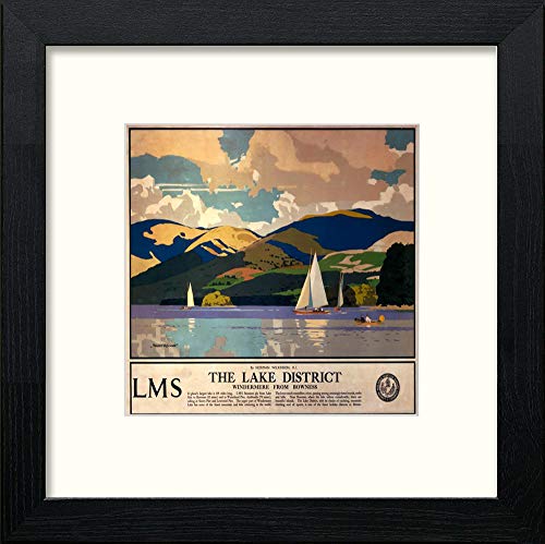 Vintage Lms Lake District Poster in Black Wood frame, premium wall art print