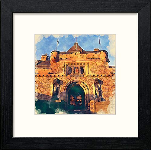 Edinburgh Castle Door in Black Wood frame, premium wall art print