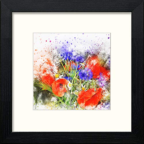 Poppies And Daisies in Black Wood frame, premium wall art print