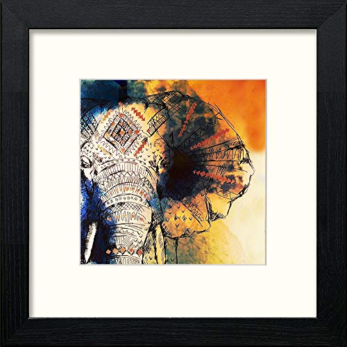 Ink Elephant in Black Wood frame, premium wall art print