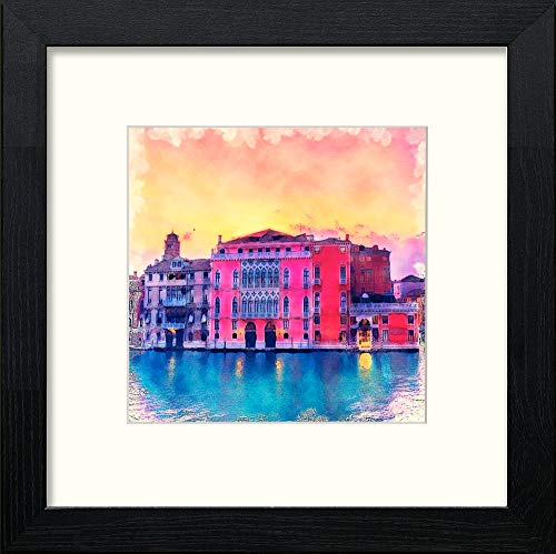 Venice Italy Sunset Grand Canal in Black Wood frame, premium wall art print