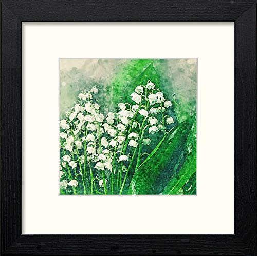 White Wild Flowers in Black Wood frame, premium wall art print