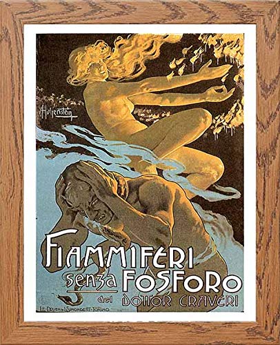 Vintage Poster Safety Matches in Wood frame, premium wall art print