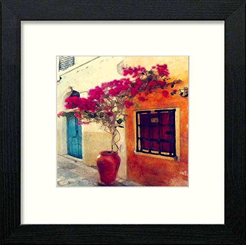 Vintage Barcelona Back Street in Black Wood frame, premium wall art print