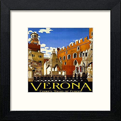 Vintage Verona Poster in Black Wood frame, premium wall art print