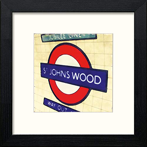London Underground St Johns Wood in Black Wood frame, premium wall art print