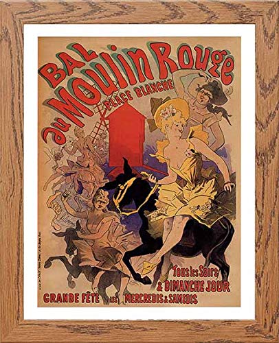 Vintage Poster Bal Au Moulin Rouge in Wood frame, premium wall art print