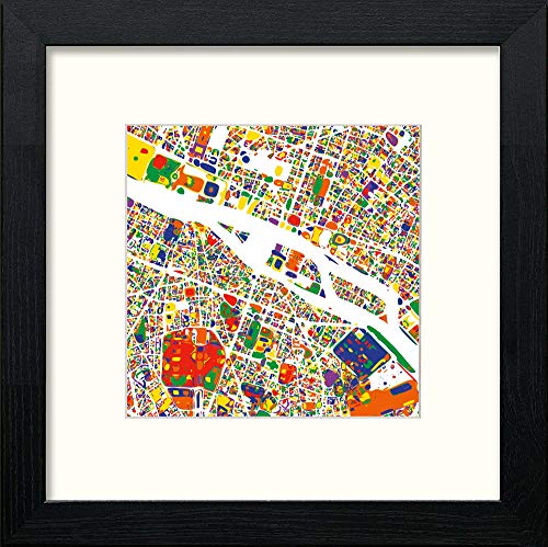 Paris Map in Black Wood frame, premium wall art print
