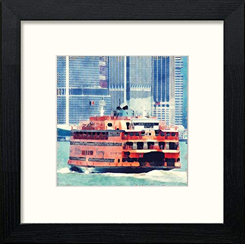 New York Stattan Island in Black Wood frame, premium wall art print