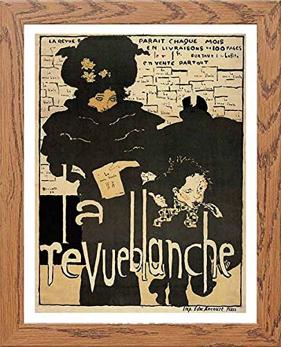 Vintage Poster La Revue Blanchea in Wood frame, premium wall art print