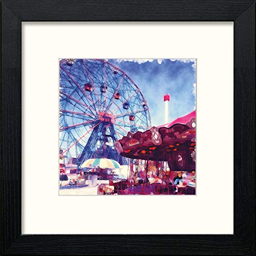 New York Coney Island in Black Wood frame, premium wall art print