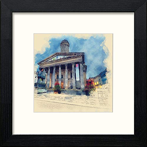 Glasgow Exchange Square in Black Wood frame, premium wall art print