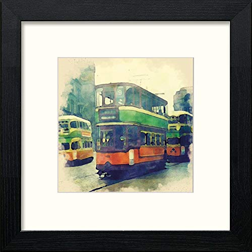 Trams Glasgow Cross in Black Wood frame, premium wall art print