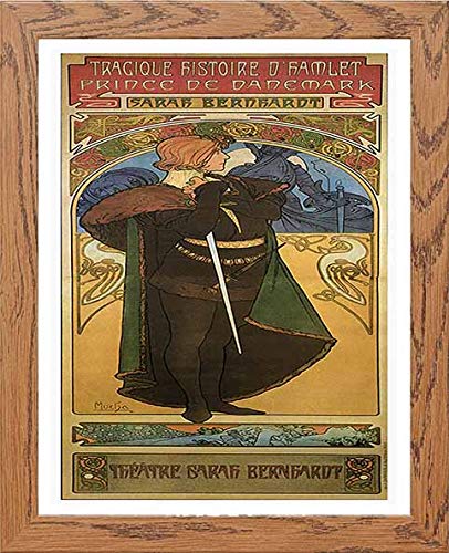 Vintage Poster Hamlet Sarah Bernhardt in Wood frame, premium wall art print