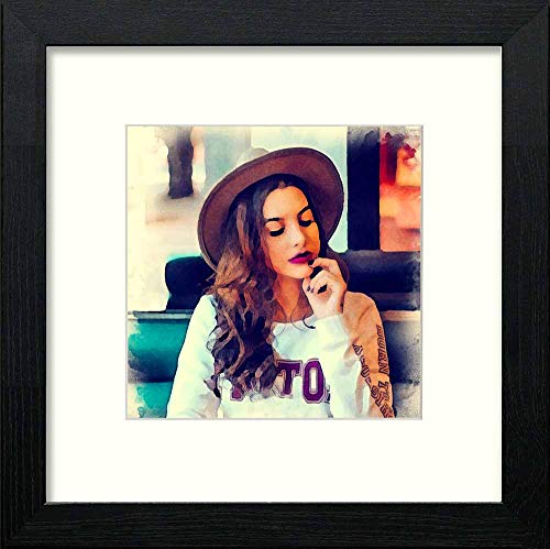 Vintage Cow Girl in Black Wood frame, premium wall art print