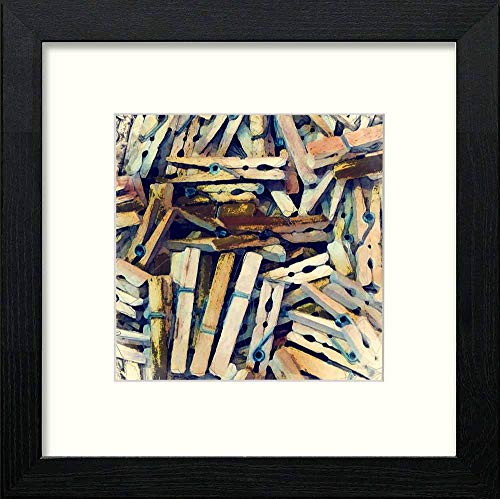 Vintage Clothes Pegs in Black Wood frame, premium wall art print