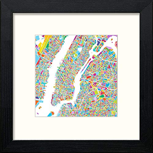 Manhattan Map in Black Wood frame, premium wall art print