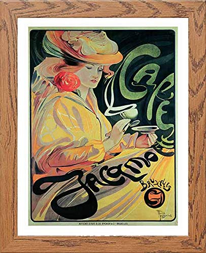 Vintage Poster Caf Jacqmotte Bruxelles in Wood frame, premium wall art print
