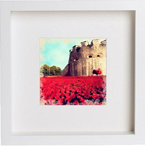 London Tower Of London Poppies 121 in White frame, premium wall art print