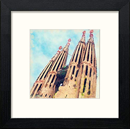 Barcelona Sagrada Familia in Black Wood frame, premium wall art print