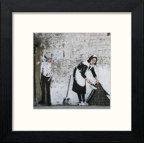 Banksy Sweep Away in Black Wood frame, premium wall art print