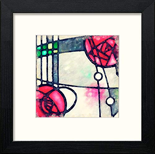 Charles Rennie Mackintosh Leaded Window in Black Wood frame, premium wall art print