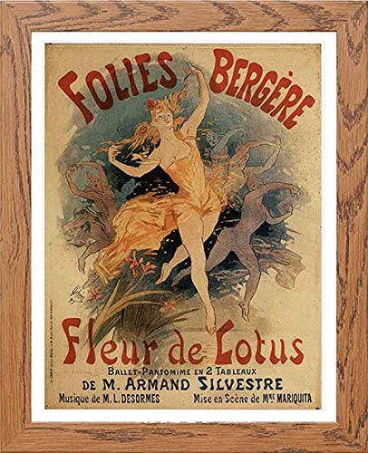 Vintage Poster Folies Bergere Fleur De Lotus in Wood frame, premium wall art print