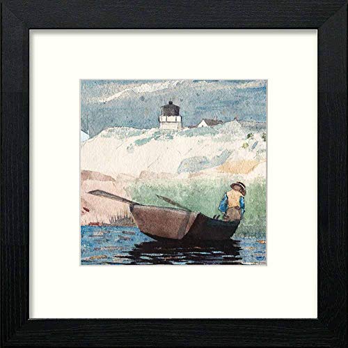 Vintage Boy In Boat in Black Wood frame, premium wall art print