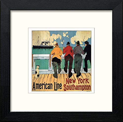 L Vintage Poster American Line New York Southampton in Black Wood frame, premium wall art print