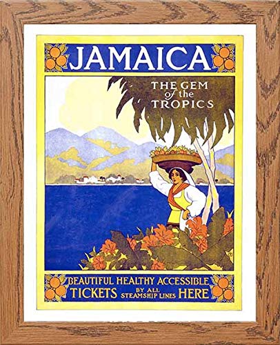 Vintage Poster Jamaica Vintage Travel in Wood frame, premium wall art print