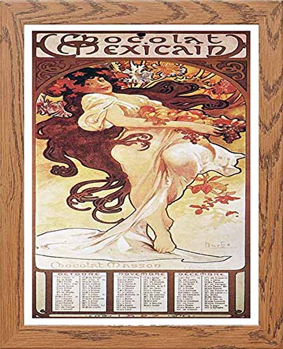 Vintage Poster Alphonse Mucha Chocolat Massonchocolat Mexicain Autumn 1896 in Wood frame, premium wall art print