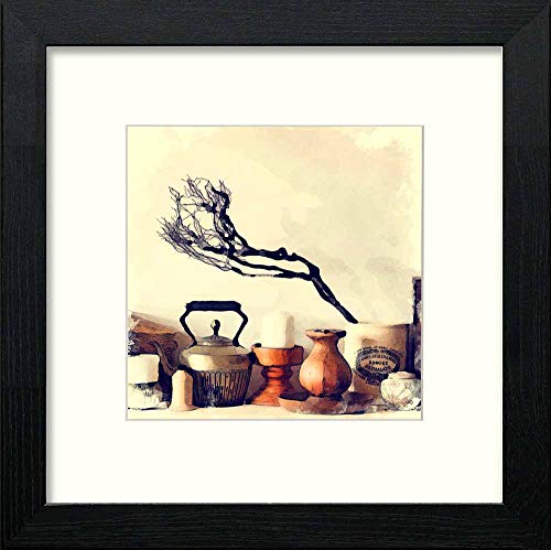 Vintage Teapot And Candle in Black Wood frame, premium wall art print