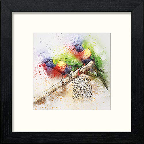 Green Parrots in Black Wood frame, premium wall art print