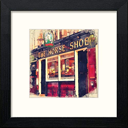 Glasgow Horse Shoe Bar in Black Wood frame, premium wall art print
