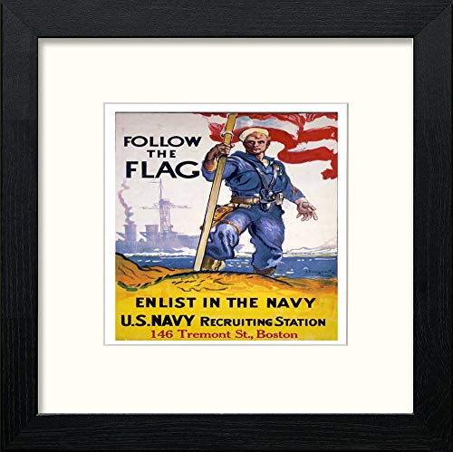Vintage Poster Follow The Flag in Black Wood frame, premium wall art print