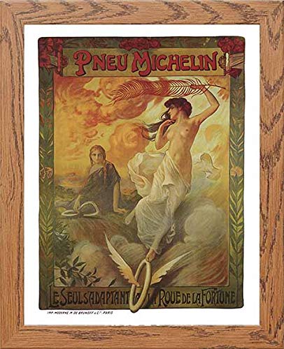 Vintage Poster Pneu Michelin Advertising Poster For Michelin Tires in Wood frame, premium wall art print