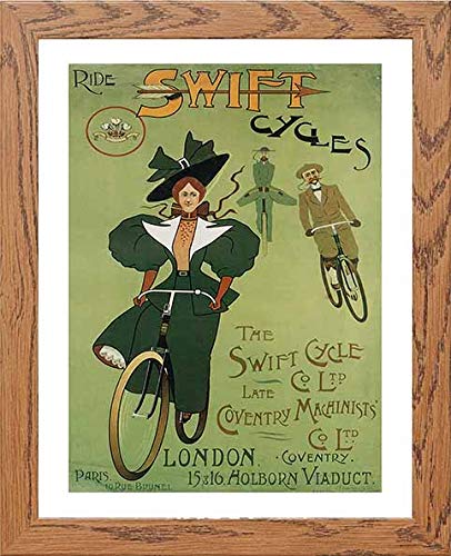 Vintage Poster Ride Swift Cycles in Wood frame, premium wall art print