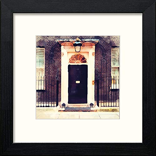 London 10 Downing Street in Black Wood frame, premium wall art print