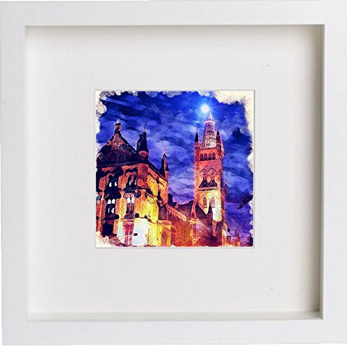 Glasgow University At Night Art Artwork 0065 in White frame, premium wall art print