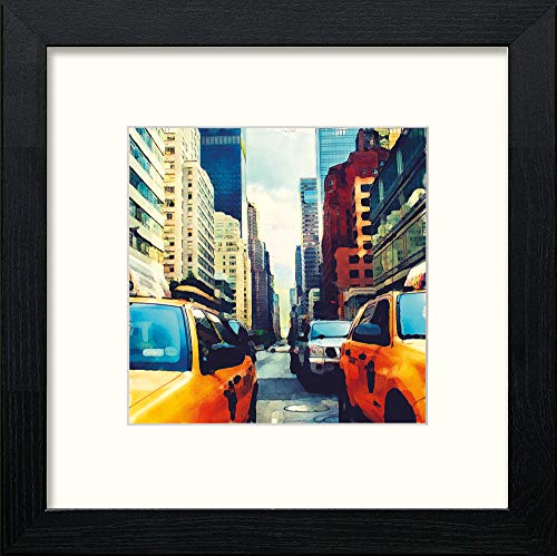 New York Yellow Cab in Black Wood frame, premium wall art print