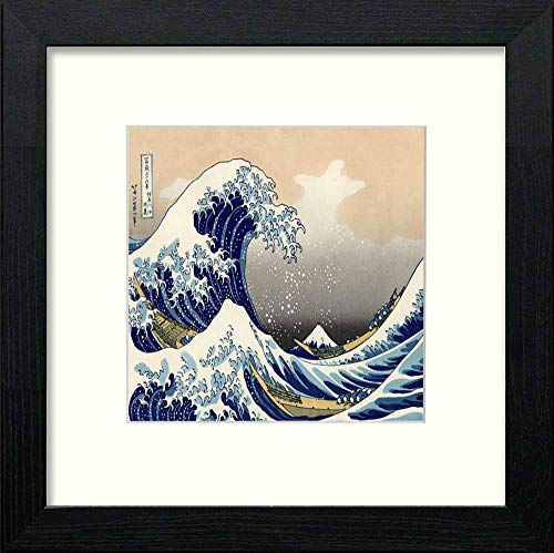 Vintage The Great Wave in Black Wood frame, premium wall art print